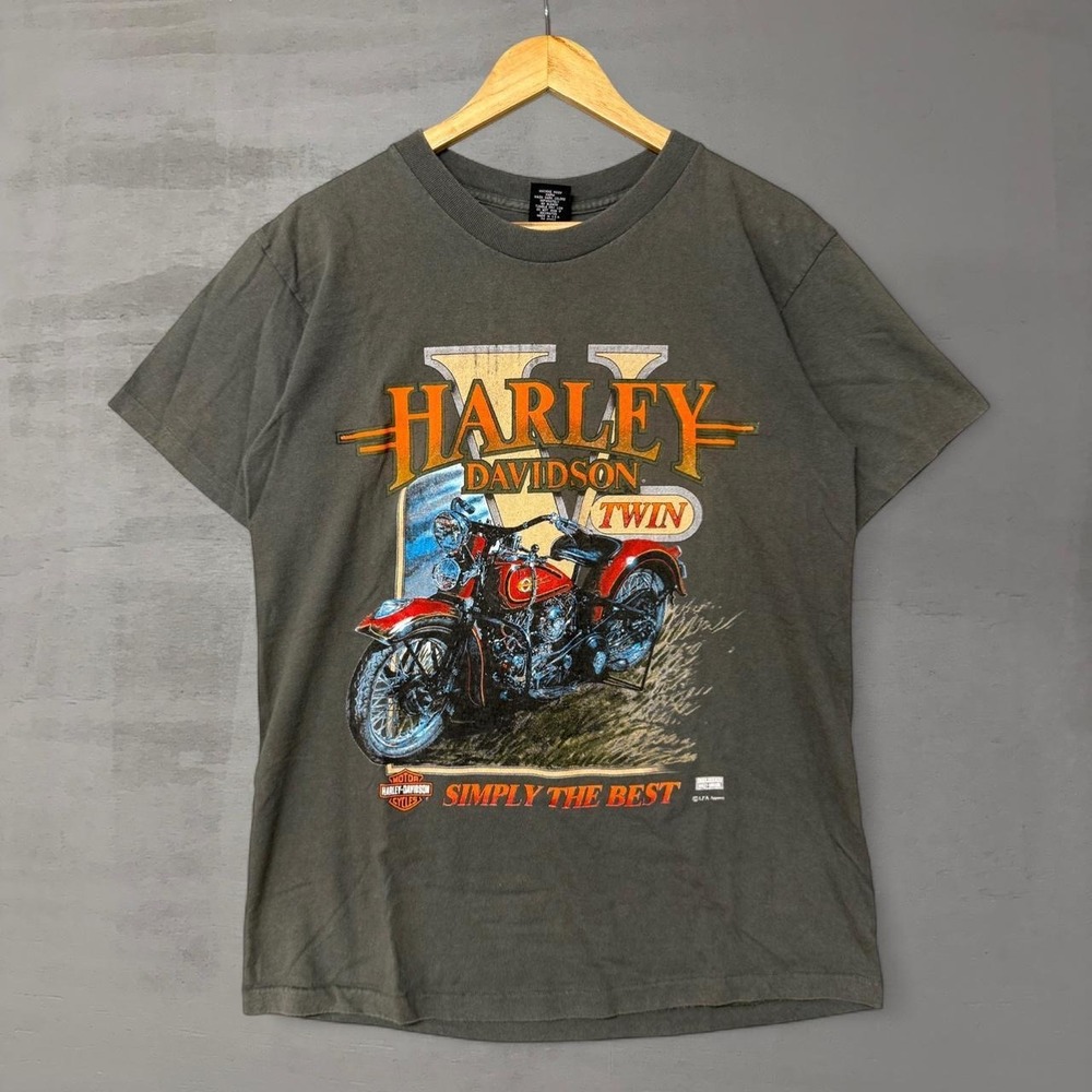 Vintage Harley Davidson V Twin Motorcycle Graphic Shirt Grey 1995 Medium‎